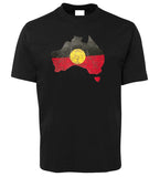 Aboriginal Flag Australia Map Distressed Look Adults T-Shirt (Black)