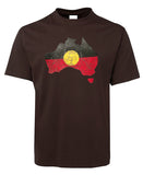 Aboriginal Flag Australia Map Distressed Look Adults T-Shirt (Chocolate Brown)
