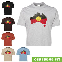 Aboriginal Flag Australia Map Distressed Look Adults T-Shirt (Colour Choices)