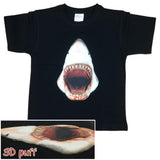 3D Great White Shark Childrens T-Shirt (Black)