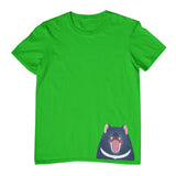 Tasmanian Devil Hem Print Childrens T-Shirt (Emerald Green)