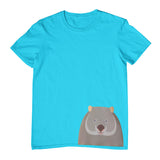 Wombat Face Hem Print Childrens T-Shirt (Aqua)