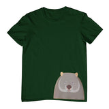 Wombat Face Hem Print Childrens T-Shirt (Bottle Green)