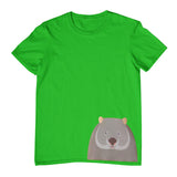 Wombat Face Hem Print Childrens T-Shirt (Emerald Green)