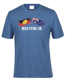 Australian & Aboriginal Flag Distressed Style Adults T-Shirt (Indigo)