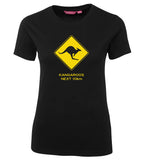 Kangaroos Next 10km Road Sign Ladies T-Shirt (Black)