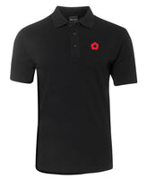 Commemorative Red Poppy Left Chest Men's Polo Shirt (Black)