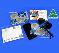Turtle Dot Blue Aboriginal Art Microfibre Cloth & Postcard