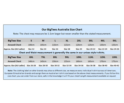 BigTees Australia Size Chart