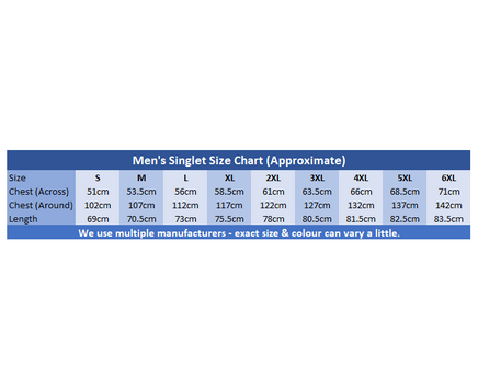 Australian Men's Singlet Size Chart