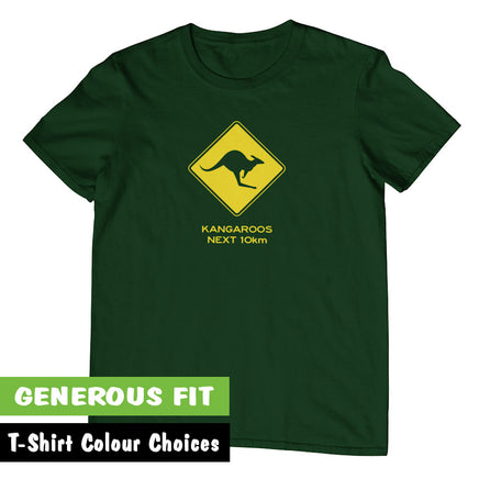 Kangaroos Next 10km Road Sign Adults T-Shirt (Various Colours)