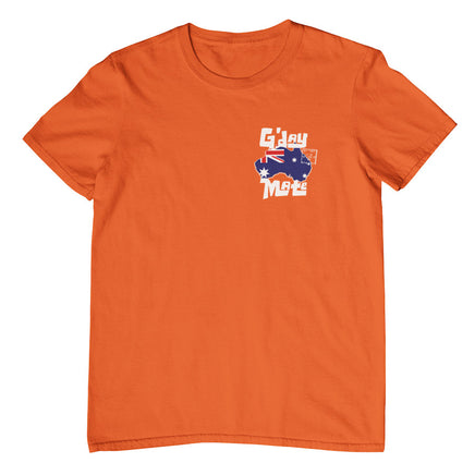 G'day Mate Stamp Left Chest Logo Adults T-Shirt (Orange, Shortsleeve)