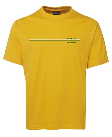 3 Kangaroo Stripe Adults T-Shirt (Yellow Gold)