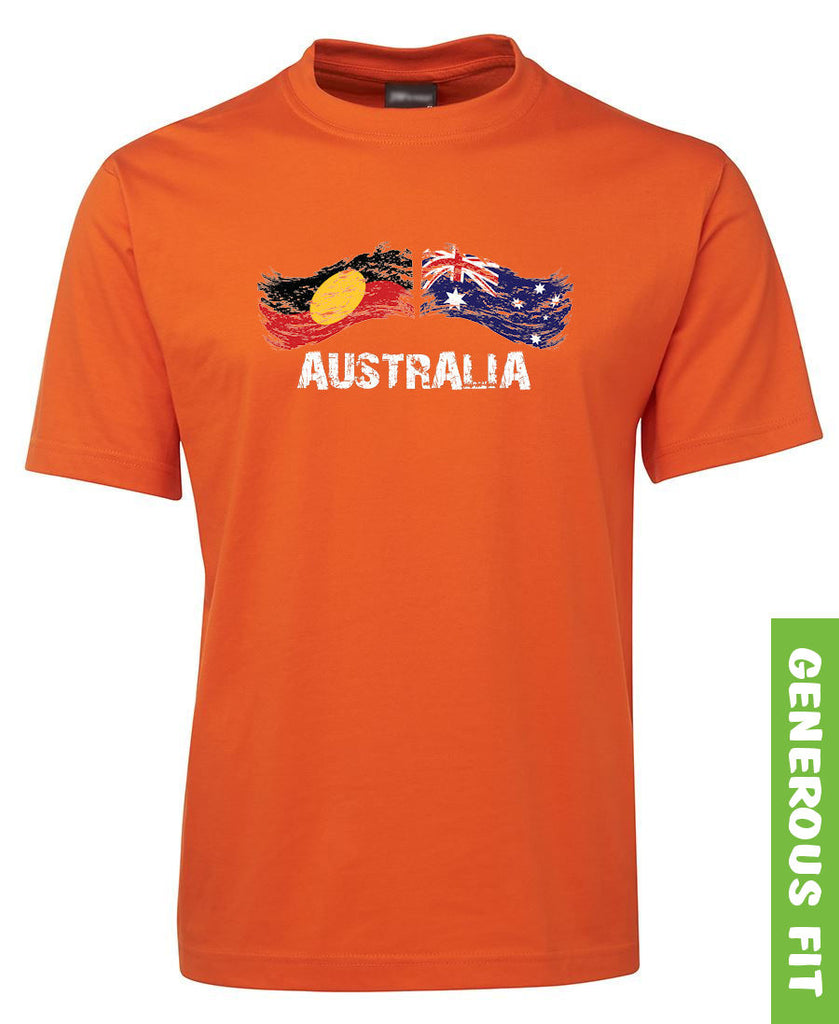 Australian & Aboriginal Flag Distressed Style Adults T-Shirt (Orange)