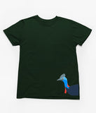 Cassowary Head Hem Print Adults T-Shirt (Bottle Green)