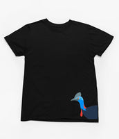 Cassowary Head Hem Print Adults T-Shirt (Black)