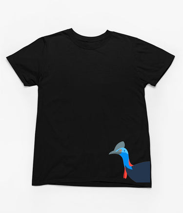 Cassowary Head Hem Print Adults T-Shirt (Black)