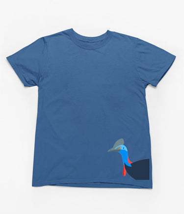 Cassowary Head Hem Print Adults T-Shirt (Indigo)
