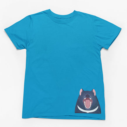 Tasmanian Devil Hem Print Adults T-Shirt (Aqua)