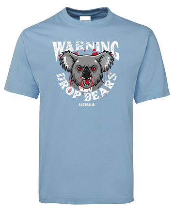 Warning Drop Bears Adults Koala T-Shirt (Light Blue)