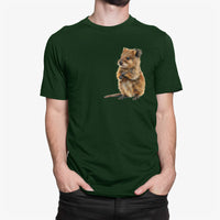 Cuddly Quokka Left Chest Print T-Shirt (Bottle Green)