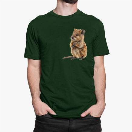 Cuddly Quokka Left Chest Print T-Shirt (Bottle Green)