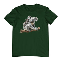 Koala & Baby on Branch Adults T-Shirt (Bottle Green)