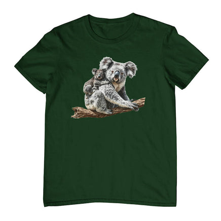 Koala & Baby on Branch Adults T-Shirt (Bottle Green)