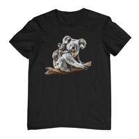Koala & Baby on Branch Adults T-Shirt (Black)