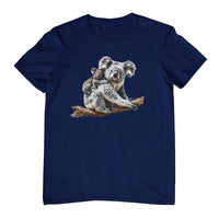 Koala & Baby on Branch Adults T-Shirt (Jr Navy)