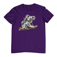 Koala & Baby on Branch Adults T-Shirt (Purple)