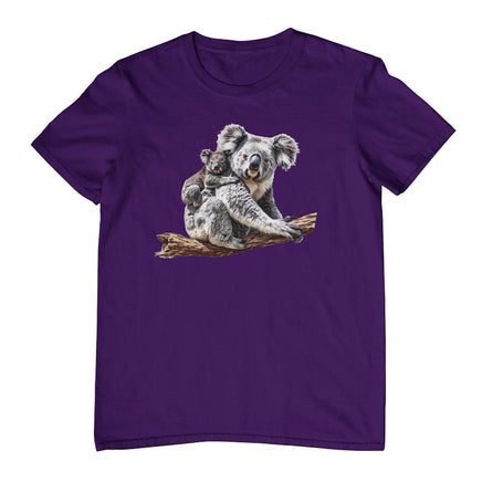 Koala & Baby on Branch Adults T-Shirt (Purple)