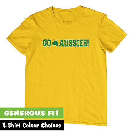 Go Aussies Team Supporter Adults T-Shirt (Colour Options - Gold with Green Print)