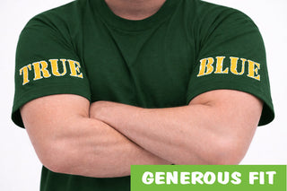 True Blue Sleeve Print Adults T-Shirt (Bottle Green, Yellow Print)
