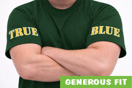 True Blue Sleeve Print Adults T-Shirt (Bottle Green, Yellow Print)