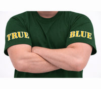 True Blue Sleeve Print Adults T-Shirt (Bottle Green, Yellow Print)