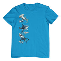 Sharks Side Print Adults T-Shirt (Aqua, Shortsleeve)