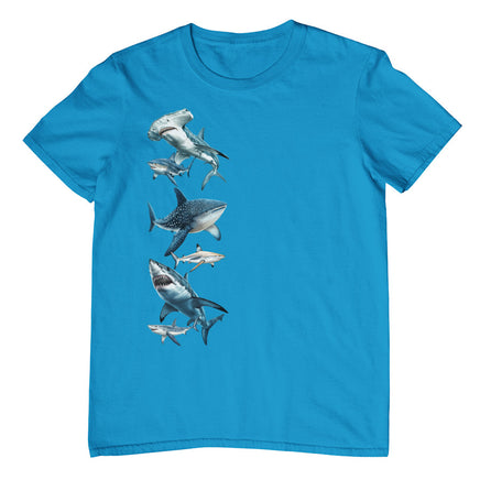 Sharks Side Print Adults T-Shirt (Aqua, Shortsleeve)