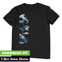Sharks Side Print Adults T-Shirt (Various Colours)