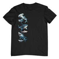 Sharks Side Print Adults T-Shirt (Black, Shortsleeve)