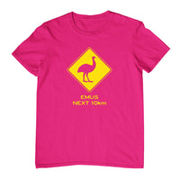 Emu Road Sign Childrens T-Shirt (Hot Pink)