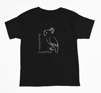 Australian Line Art Cockatoo Childrens T-Shirt (Black, Shortsleeve)