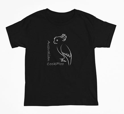 Australian Line Art Cockatoo Childrens T-Shirt (Black, Shortsleeve)