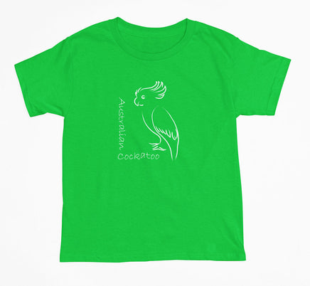 Australian Line Art Cockatoo Childrens T-Shirt (Emerald Green, Shortsleeve)