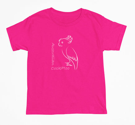 Australian Line Art Cockatoo Childrens T-Shirt (Hot Pink, Shortsleeve)