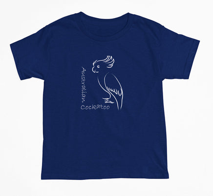Australian Line Art Cockatoo Childrens T-Shirt (Jr Navy, Shortsleeve)