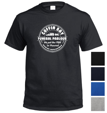 Coffin Bay Funeral Parlour Fake Business Logo T-Shirt (Colour Choices)