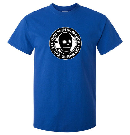 Gympie BDSM Warehouse Fake Business Logo T-Shirt (Royal Blue)
