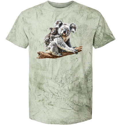 Koala & Baby on Branch Colour Blast T-Shirt (Fern Colour)