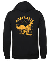 Australia Kangaroo & Emu Hoodie (Black, Back Print Only)